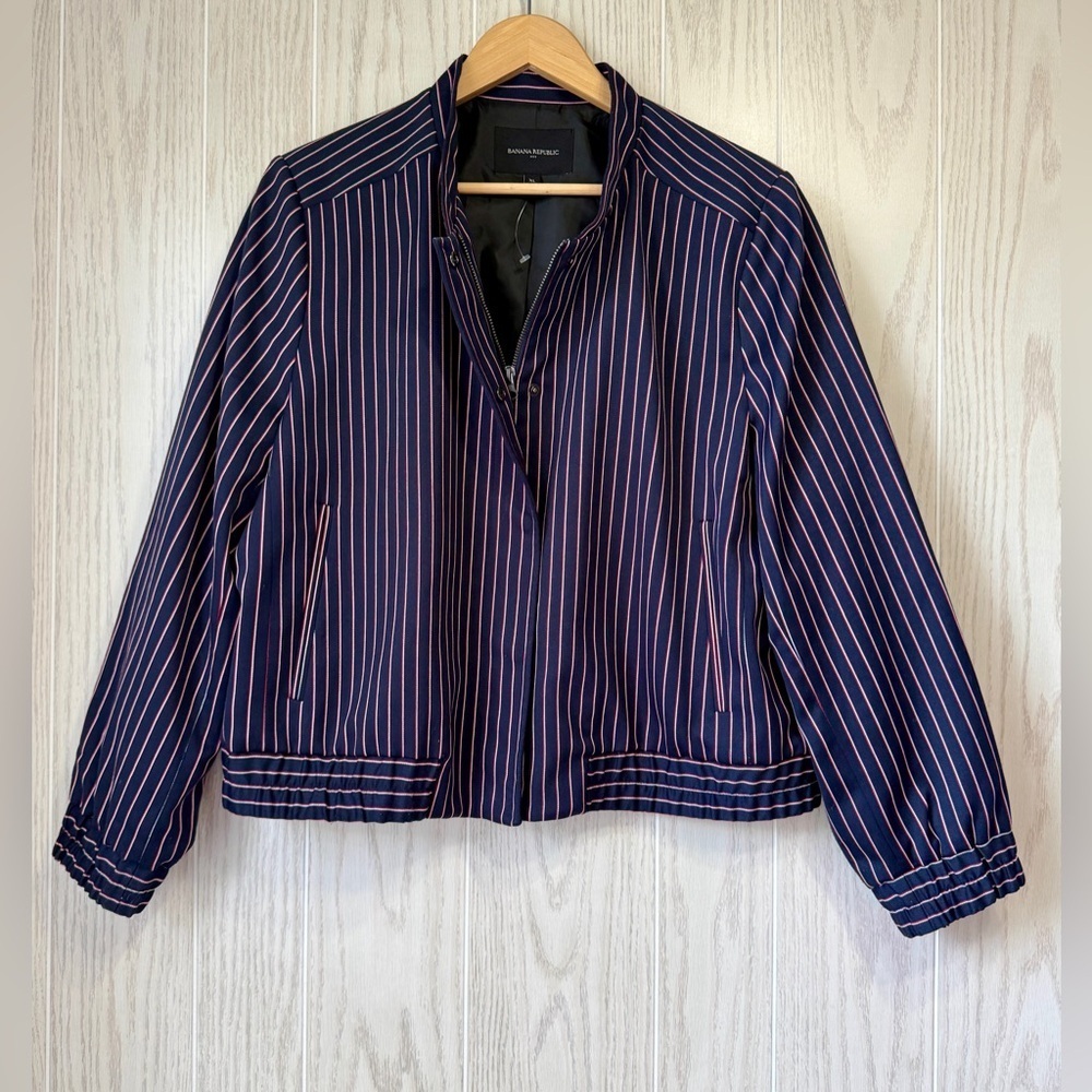 BANANA REPUBLIC Bomber Jacket Navy Dozer Striped Zipper Jacket Size XL NWOT